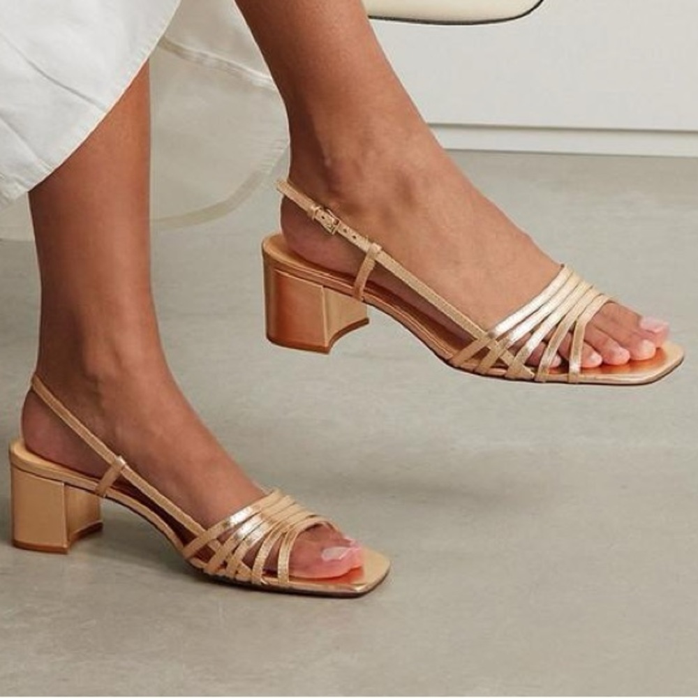Reformation Eleonora Sling Back Gold Block Heel Sandal